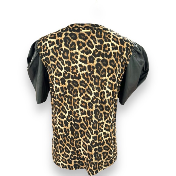 Michael Michael Kors Nubian Leather Cheetah Print Pullover Top size Small - Picture 5 of 10